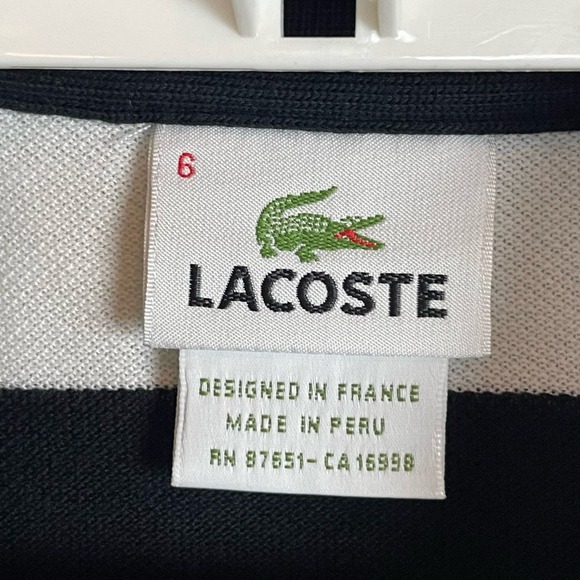 Lacoste Polo Shirt Black White Striped Men's Size L Euro 6  Alligator - Picture 5 of 7